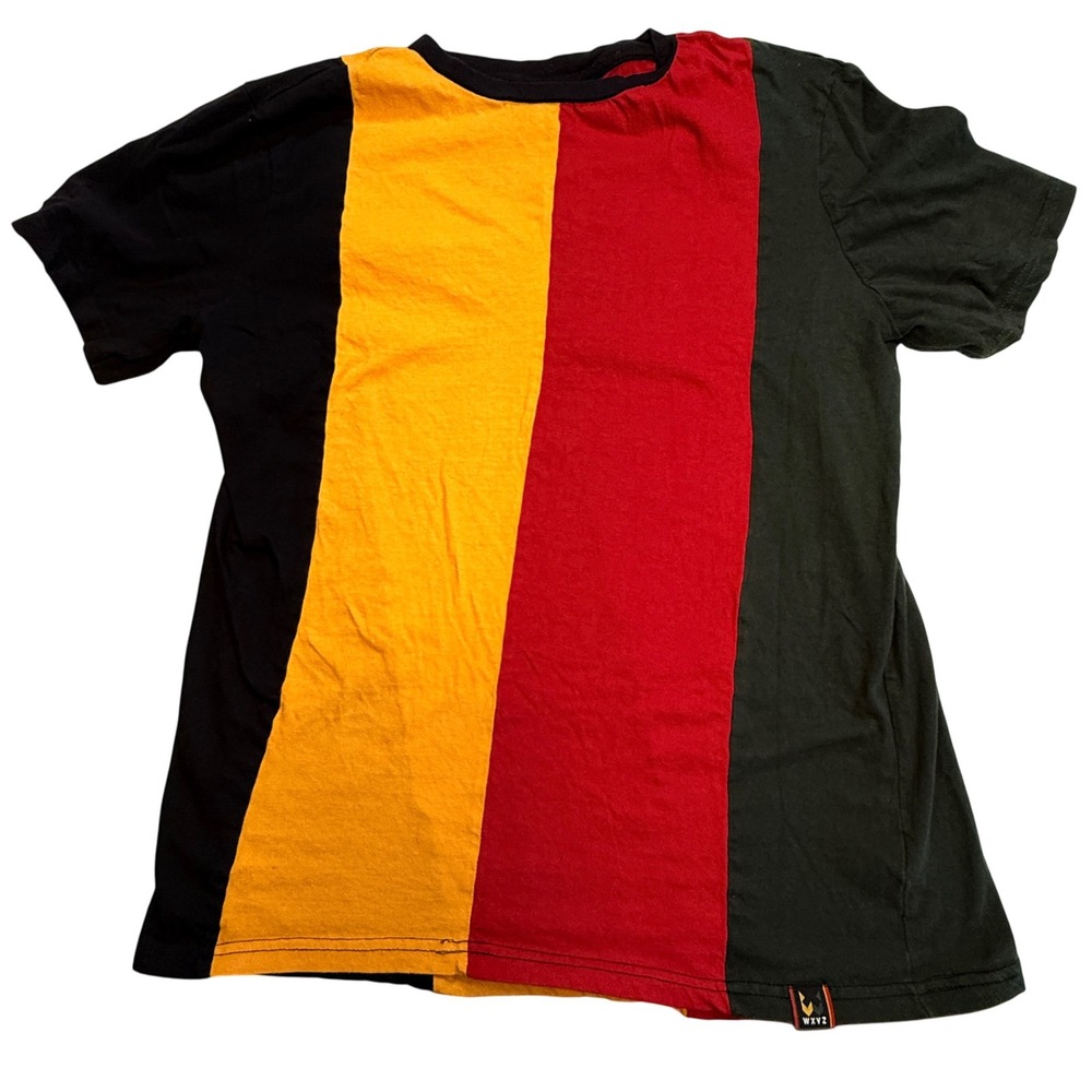 WXYZ Men's Color Block T-Shirt Black Yellow Red Green Striped Crew Size‎ Large